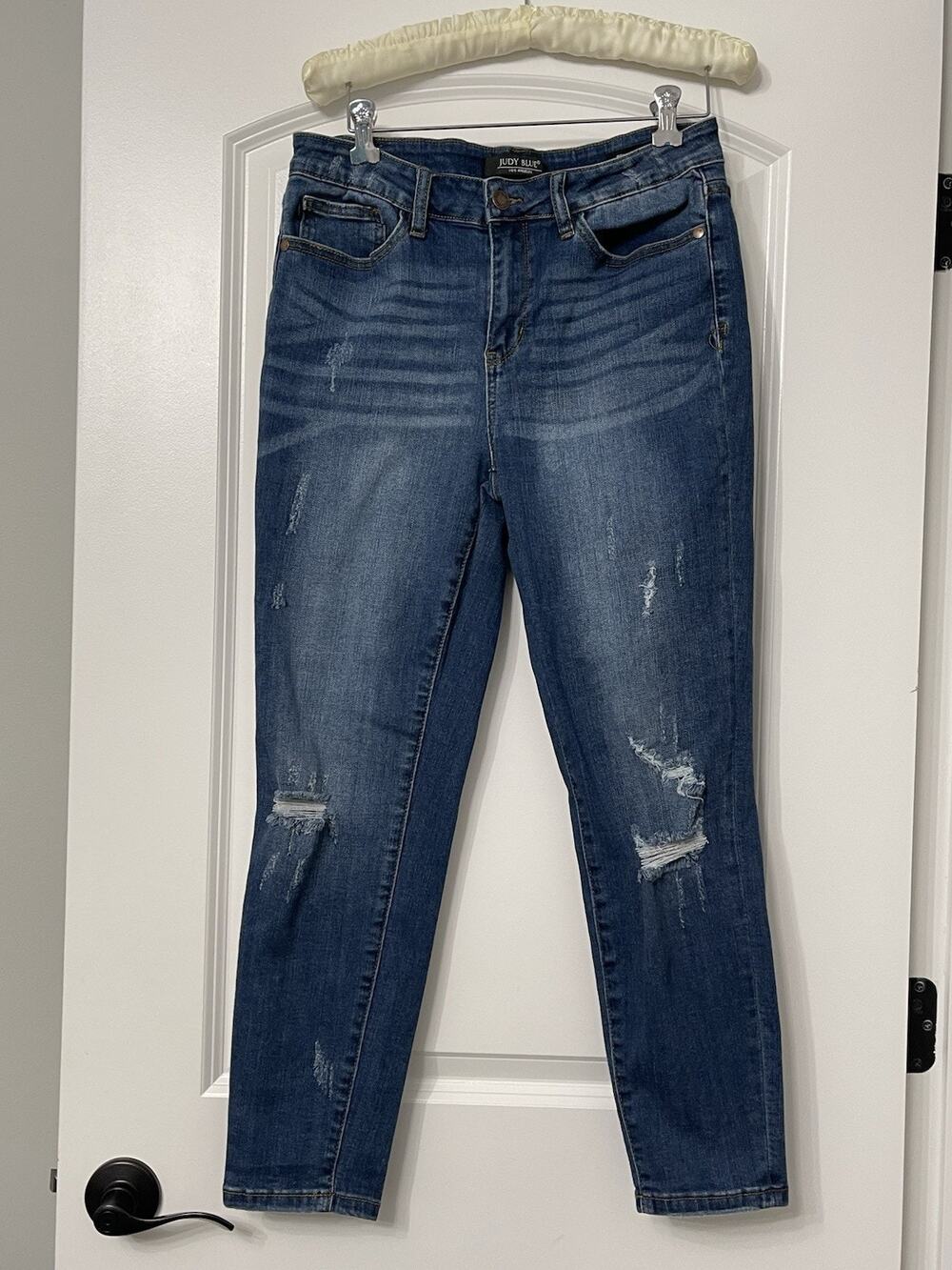 Judy Blue Relaxed Fit Distressed Mid Rise Jeans Women's Size 31 Dark Wash Cotton